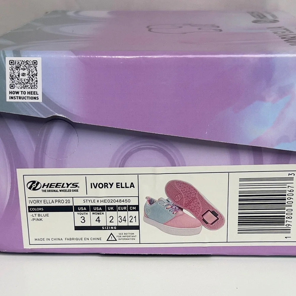 Ivory Ella x Heelys Pink Blue Pastel Tie Dye Wheeled Skate Shoes Sneakers size 3